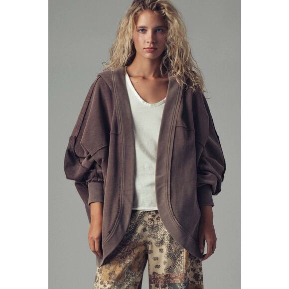 Urban Daizy Washed Waffle Knit Hooded Cardigan - Picture 2 of 9